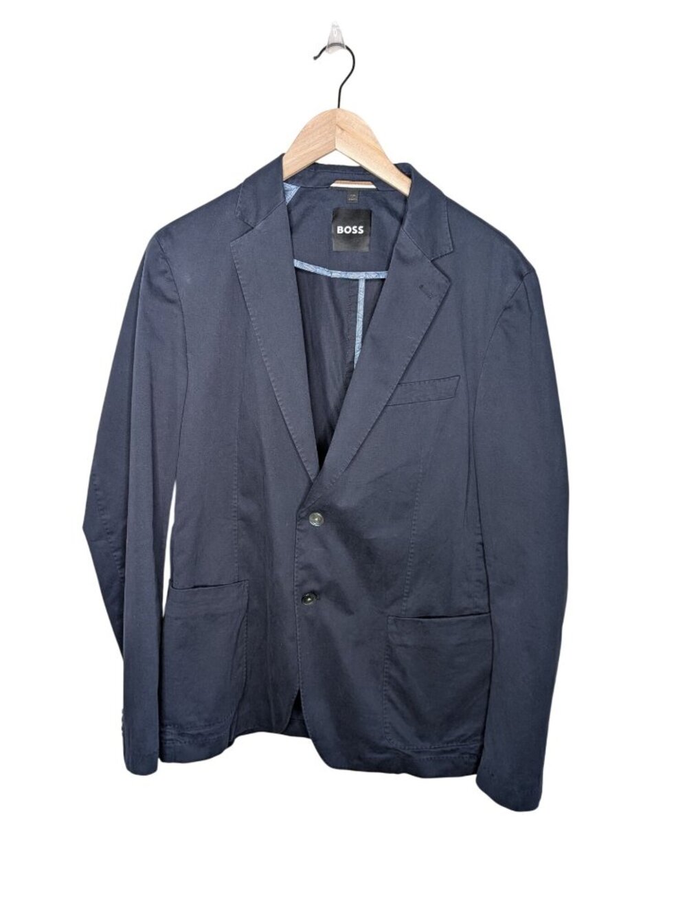 Hugo Boss Mens Navy Blazer Jacket Size 42R Cotton Blend Two-Button
